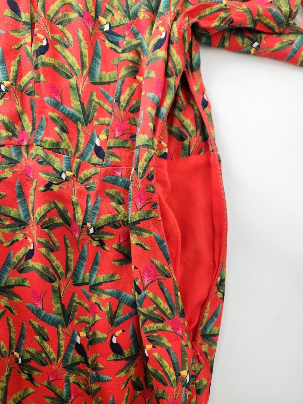 FARM Rio Tucano Paradise Midi Dress tropical parrots palm leaves print size S - Picture 12 of 15